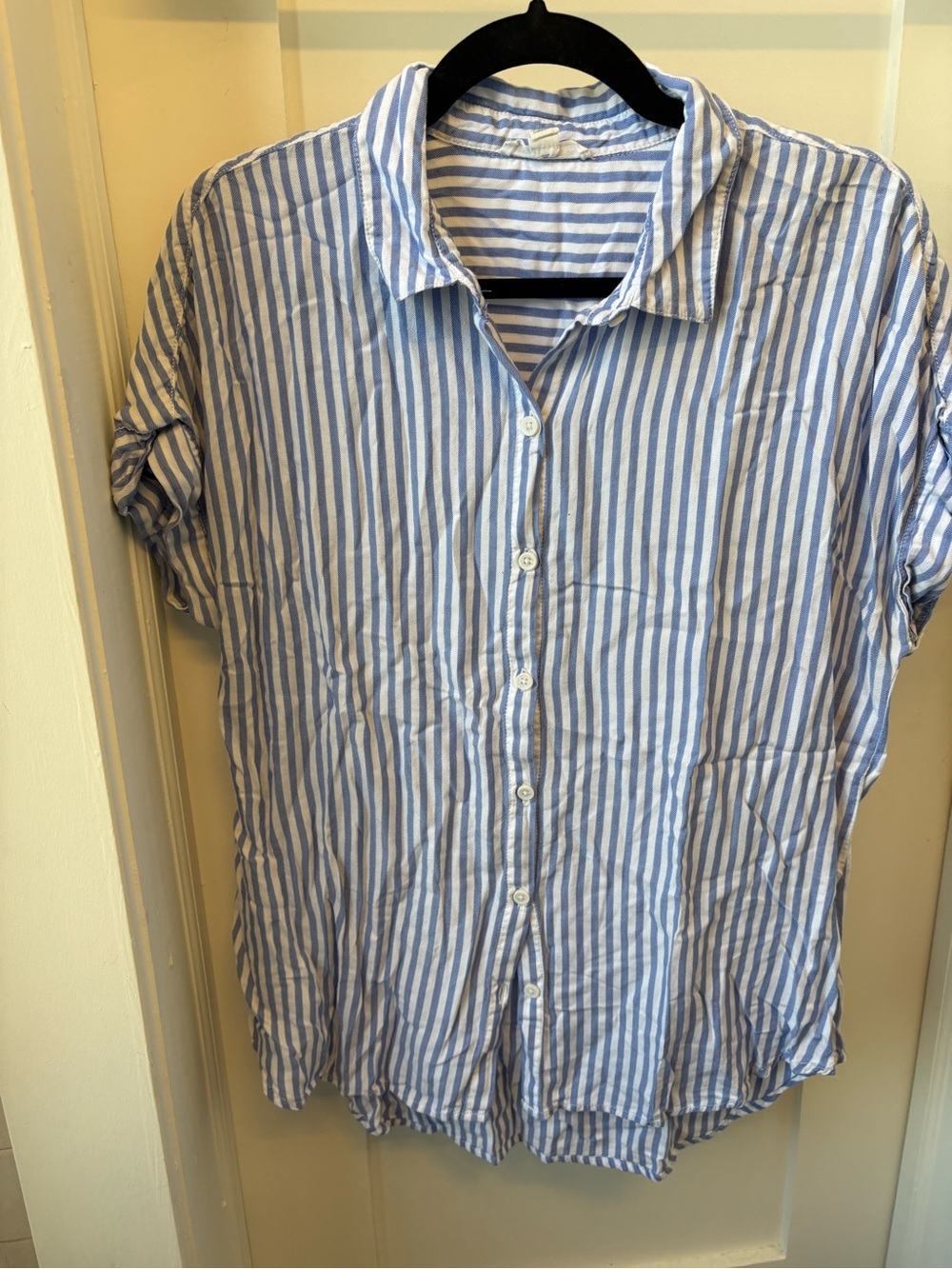 Women’s beachlunchlounge Blue and White Striped Button-Down Shirt